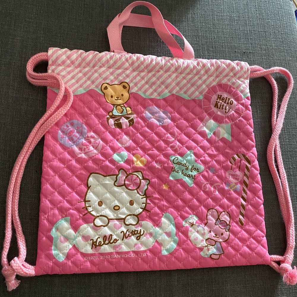 HELLO KITTY Backpack SANRIO JAPAN Drawstring Bag Candy Heart Star Purse Kawaii x